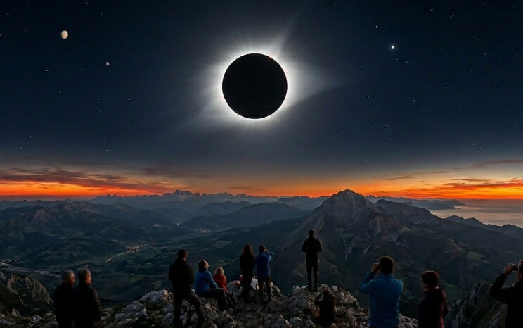 Imagen representativa del eclipse total de sol desde el Picu Pienzu